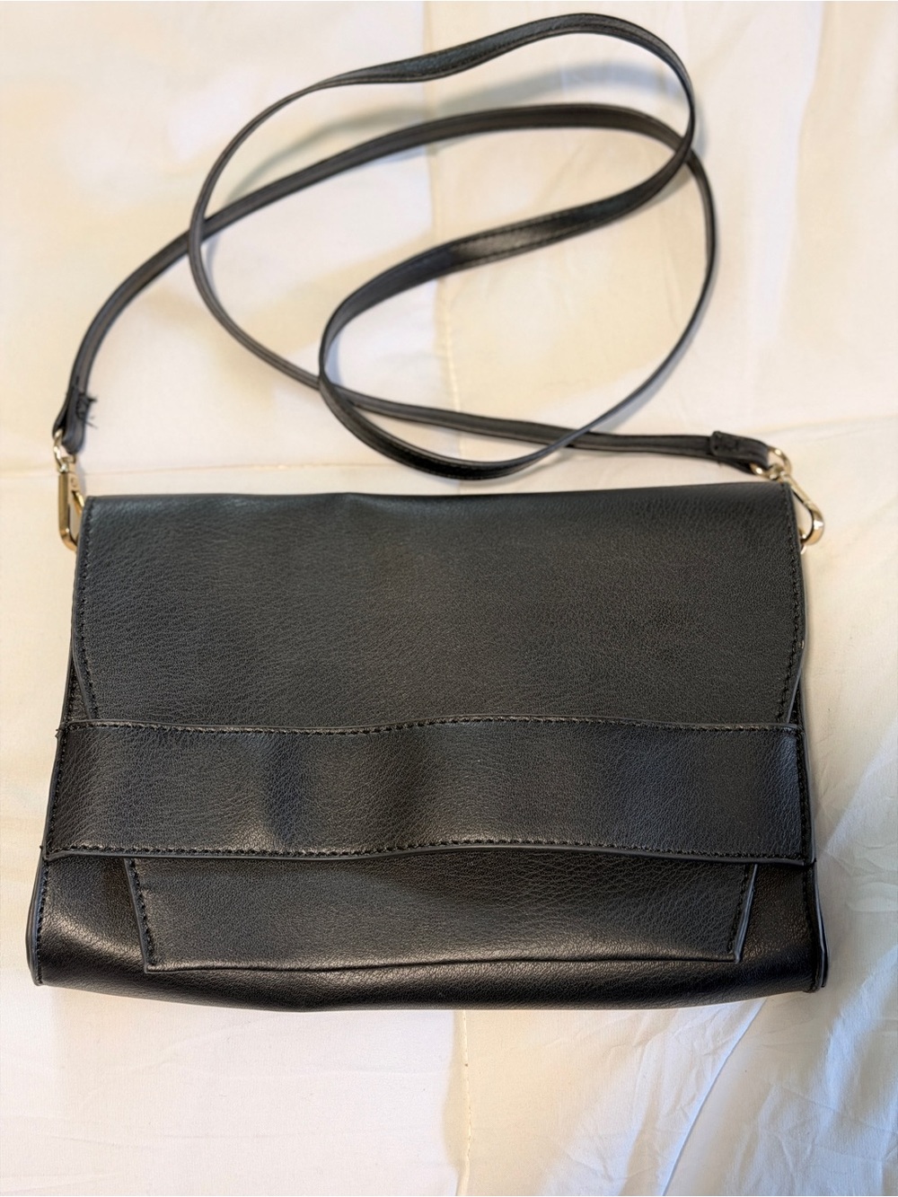 summer & rose Black Leather Crossbody Bag with Gold Hardware